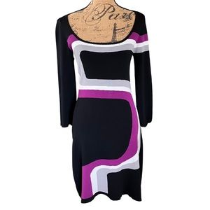 BCBG MAXAZRIA Bodycon Mini Dress | Medium | Black•Purple•White•Gray